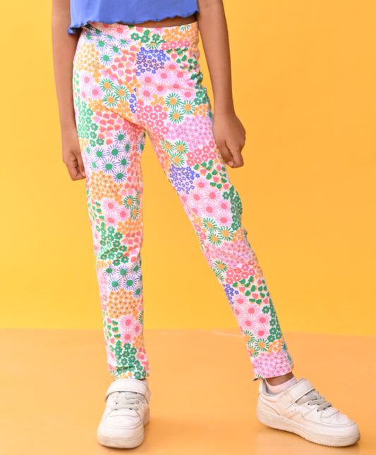 SUMMER FLOWERS GIRLS LEGGING - PINK