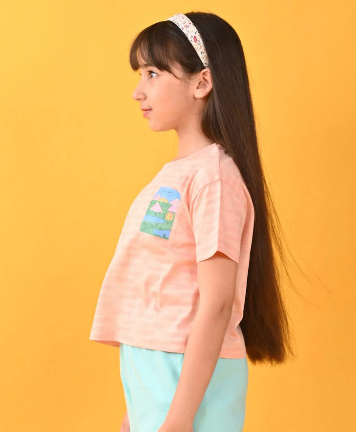 TAKE IT EASY PEACH STRIPE T-SHIRT - PEACH - Anthrilo 