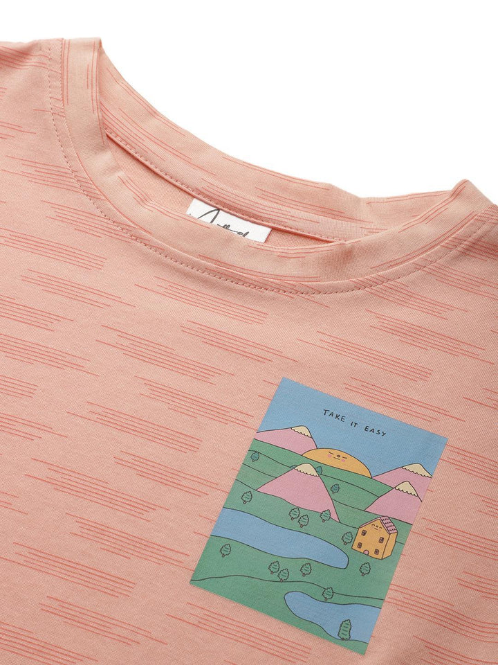 TAKE IT EASY PEACH STRIPE T-SHIRT - PEACH - Anthrilo 
