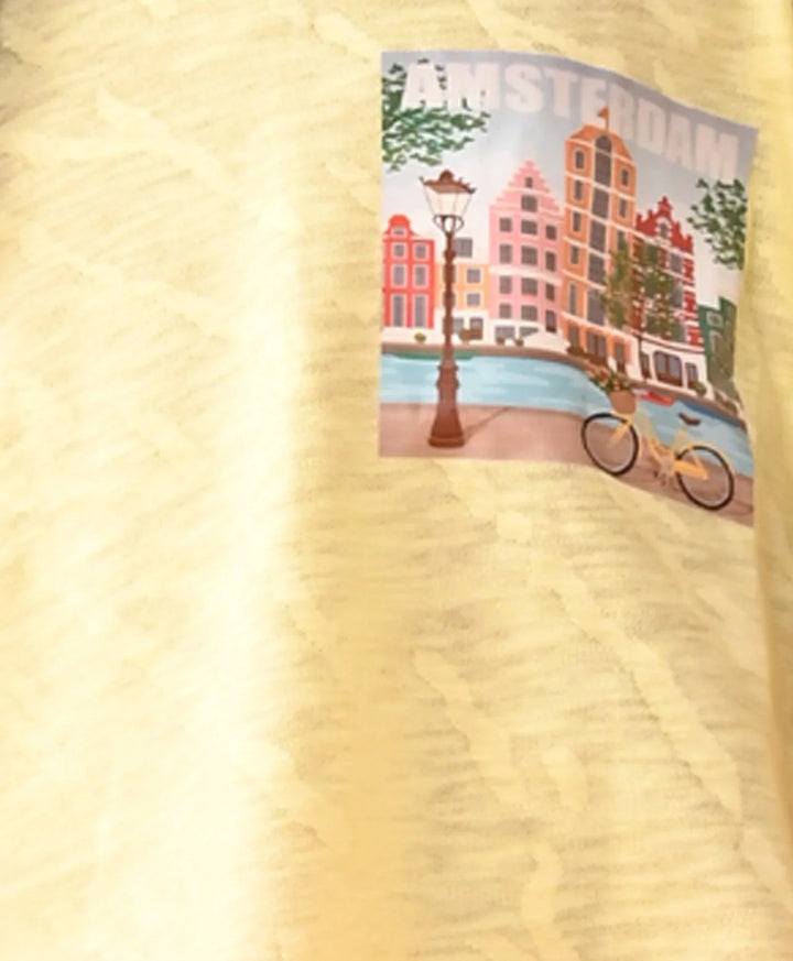Amsterdam Yellow Jacquard Summer Girls T-Shirt - Yellow