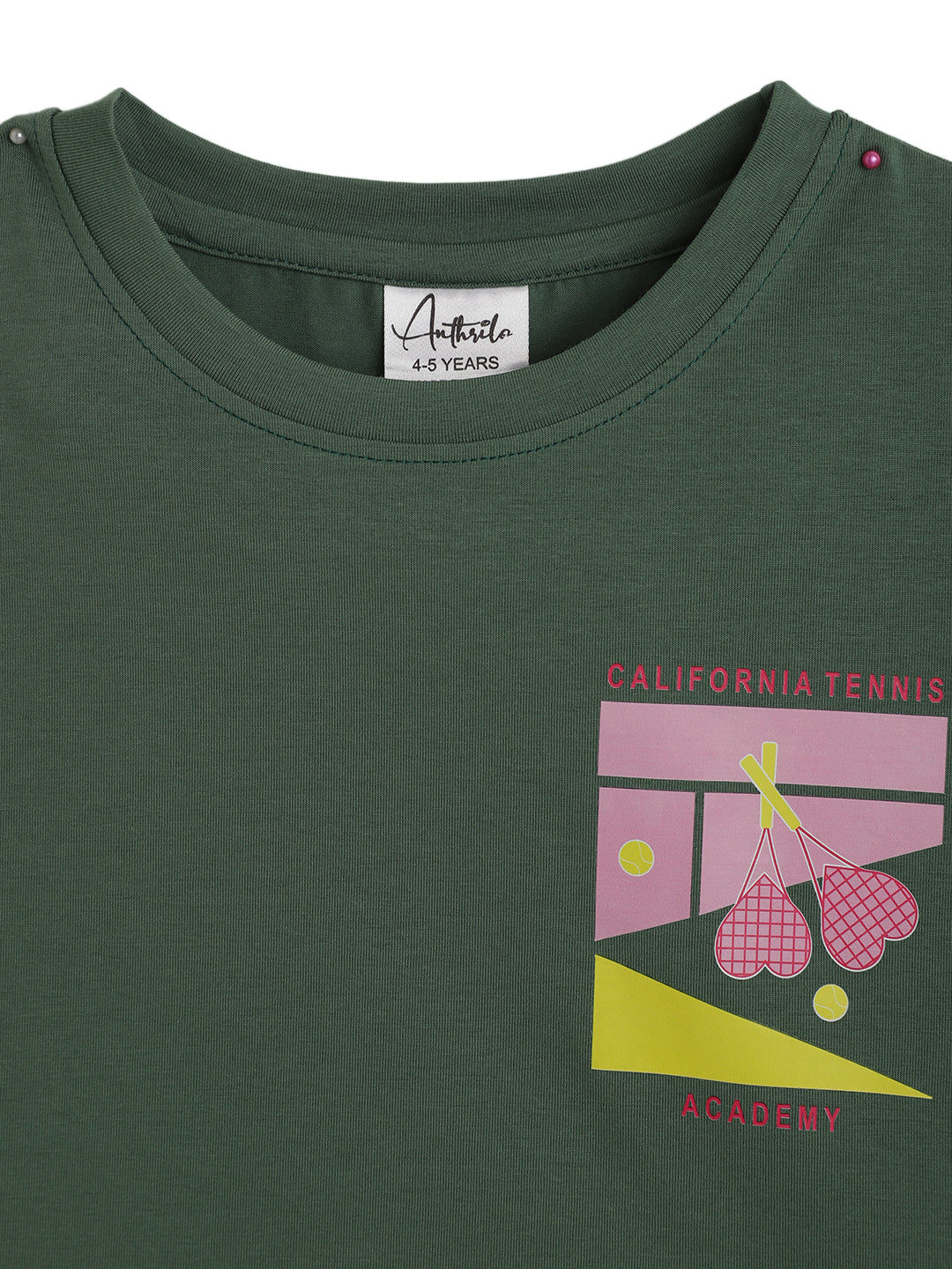 CALIFORNIA TENNIS DARK GREEN SUMMER GIRLS T-SHIRT - GREEN