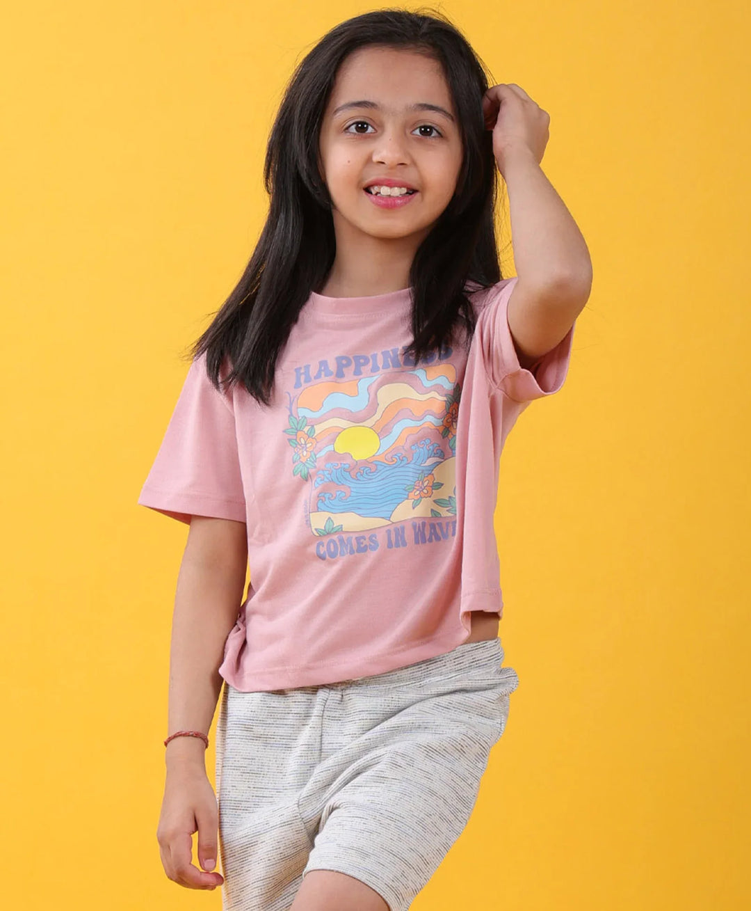 HAPPINESS HOT PINK GIRLS T-SHIRT - PINK