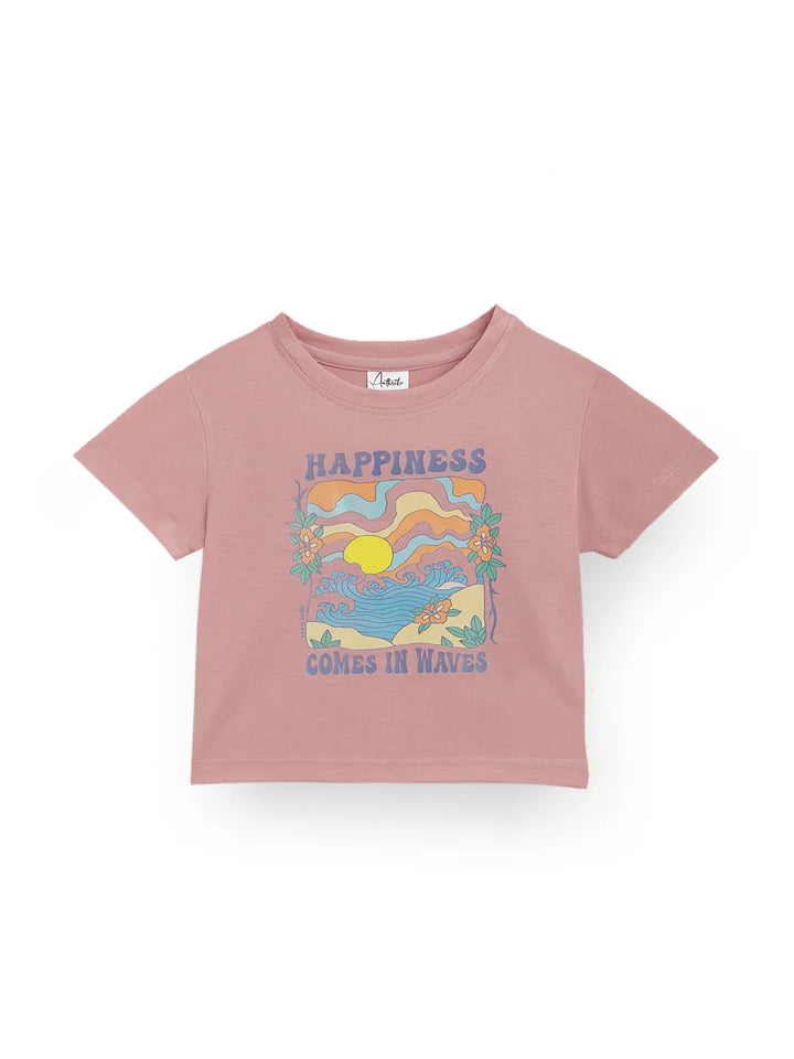 HAPPINESS HOT PINK GIRLS T-SHIRT - PINK