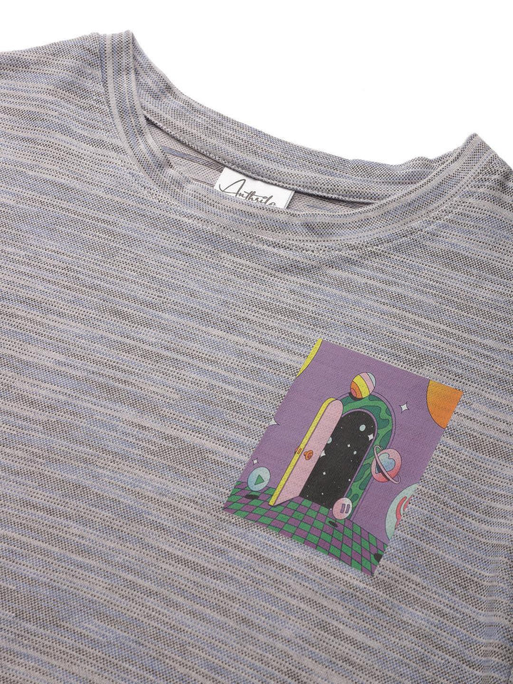 Purple Planet Textured Summer Girls T-Shirt - Blue
