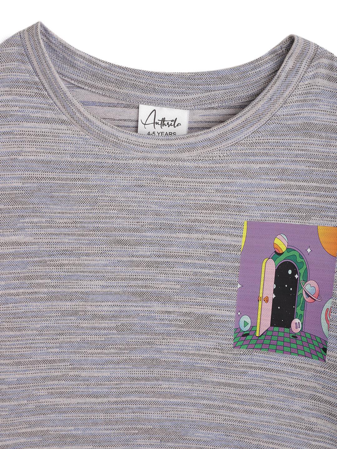 Purple Planet Textured Summer Girls T-Shirt - Blue