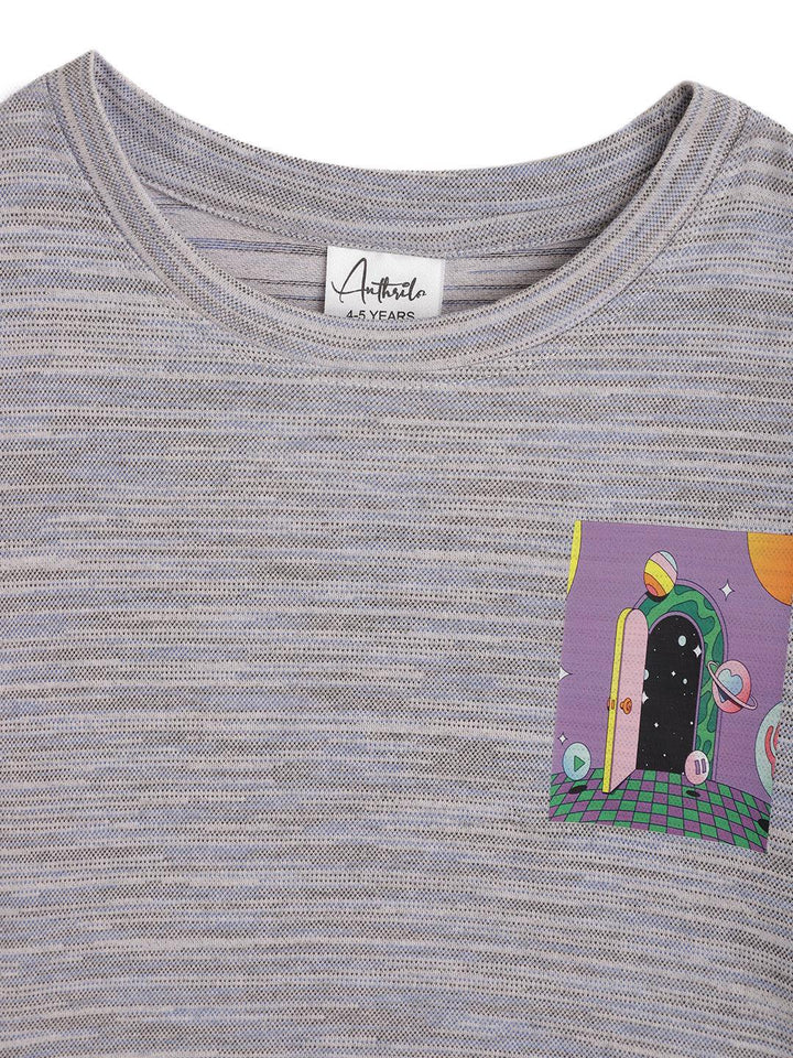 Purple Planet Textured Summer Girls T-Shirt - Blue