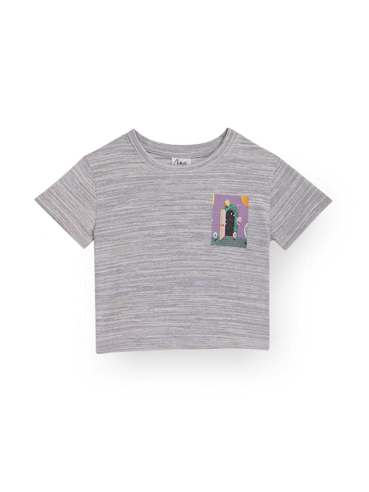 Purple Planet Textured Summer Girls T-Shirt - Blue