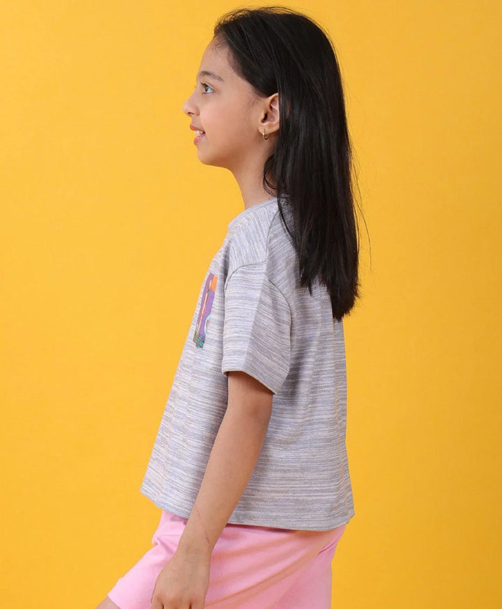 Purple Planet Textured Summer Girls T-Shirt - Blue