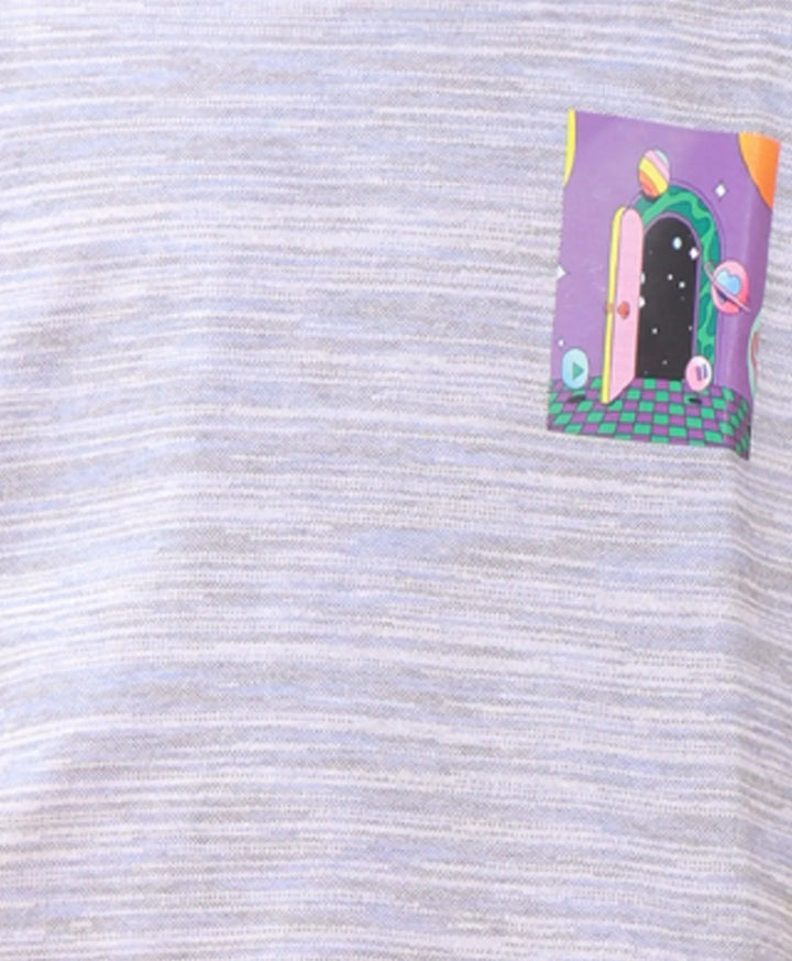 Purple Planet Textured Summer Girls T-Shirt - Blue