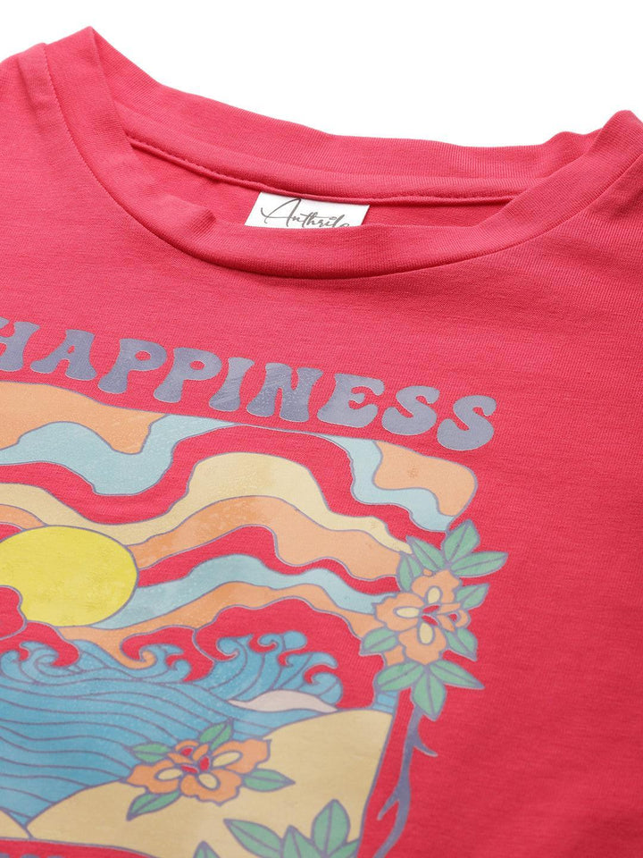 HAPPINESS ROSE PINK SUMMER GIRLS T-SHIRT - PINK - Anthrilo 