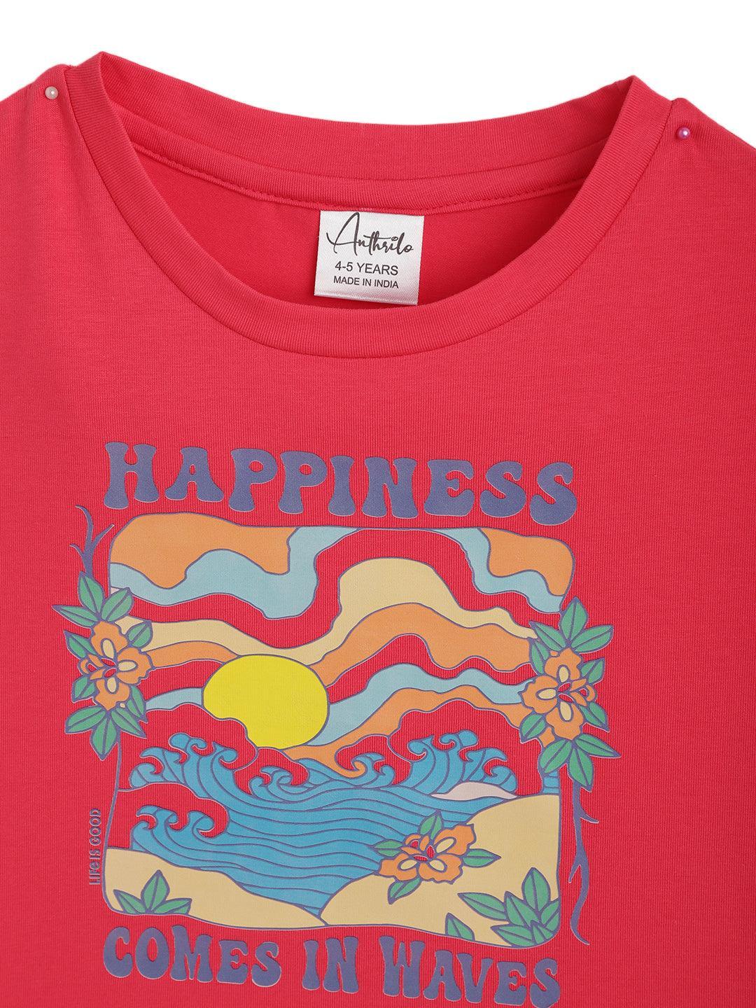 HAPPINESS ROSE PINK SUMMER GIRLS T-SHIRT - PINK - Anthrilo 