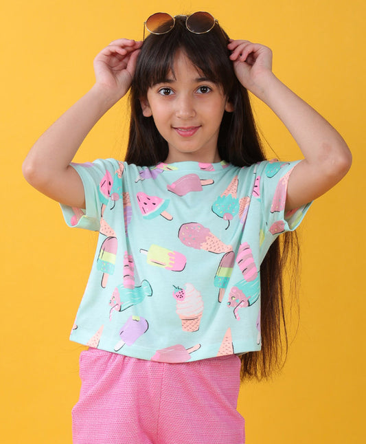 ICECREAM AQUA SUMMER GIRLS T-SHIRT-AQUA