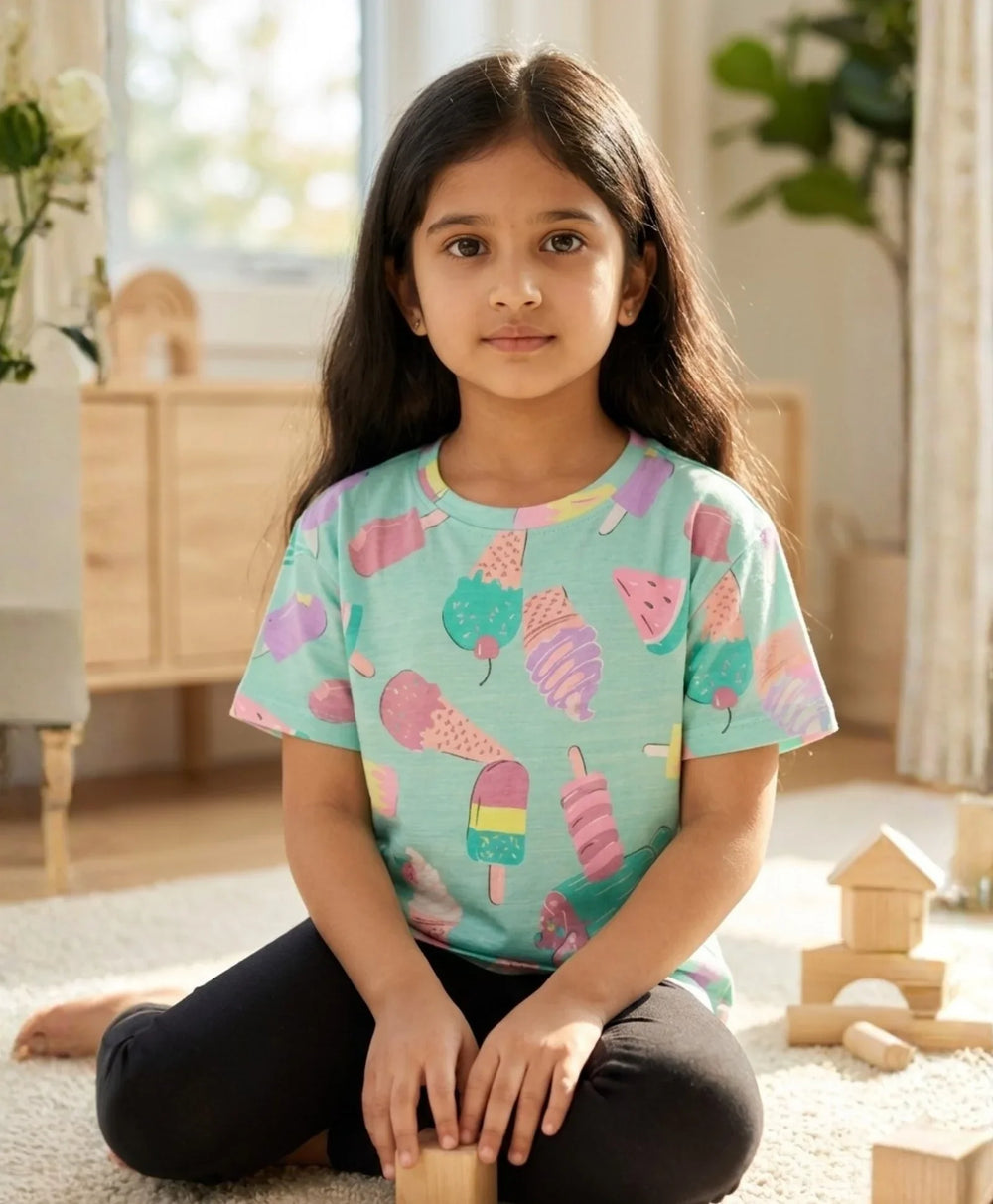 ICECREAM AQUA SUMMER GIRLS T-SHIRT-AQUA - Anthrilo 