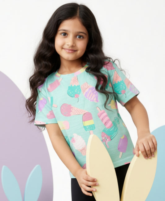 ICECREAM AQUA SUMMER GIRLS T-SHIRT-AQUA