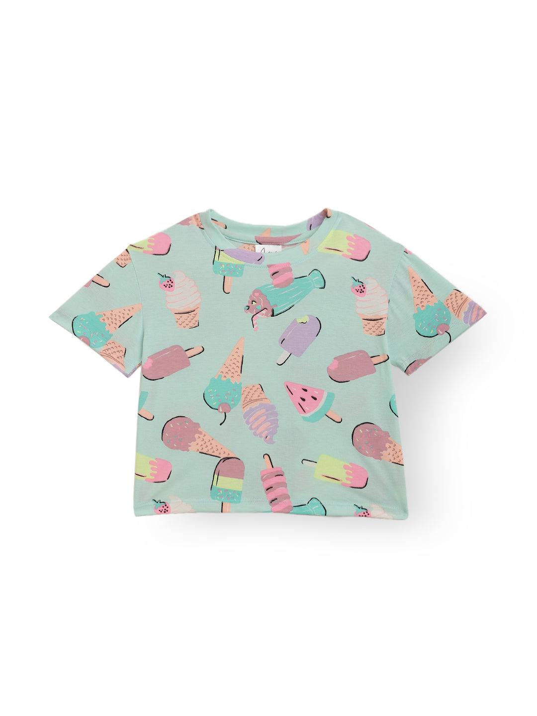 ICECREAM AQUA SUMMER GIRLS T-SHIRT-AQUA