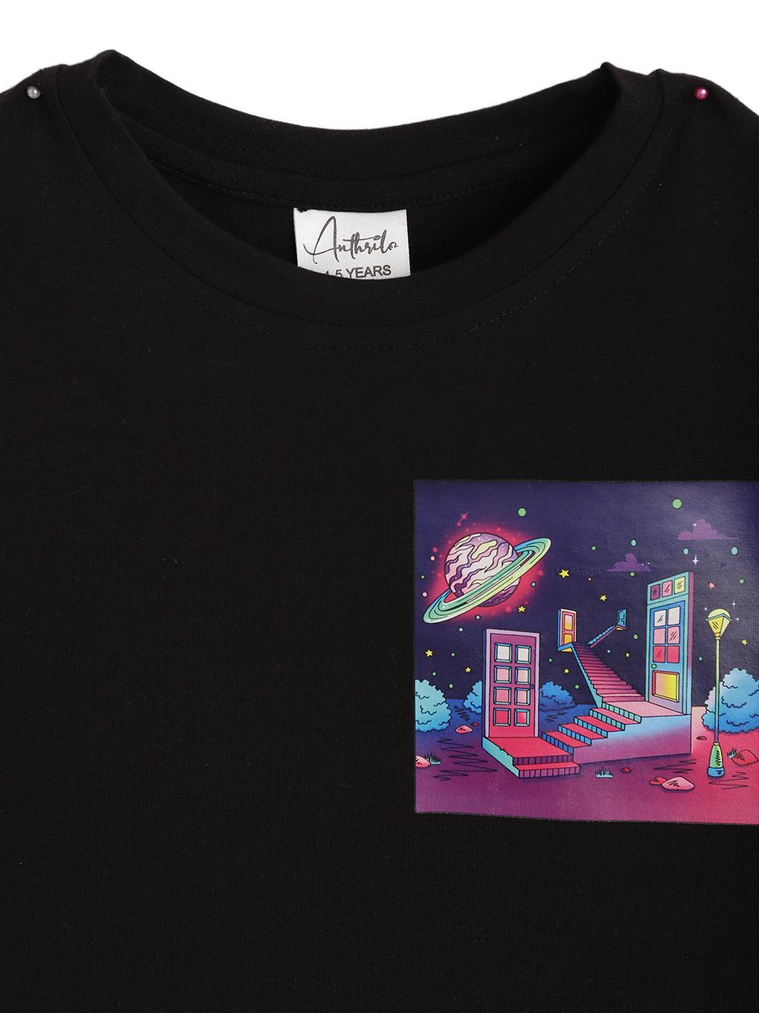 PLANET BLACK SUMMER GIRLS T-SHIRT - BLACK - Anthrilo 