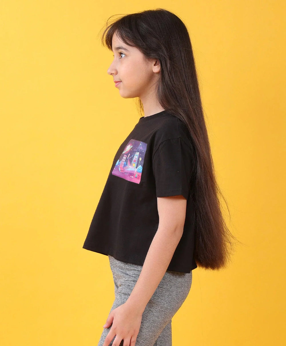 PLANET BLACK SUMMER GIRLS T-SHIRT - BLACK - Anthrilo 