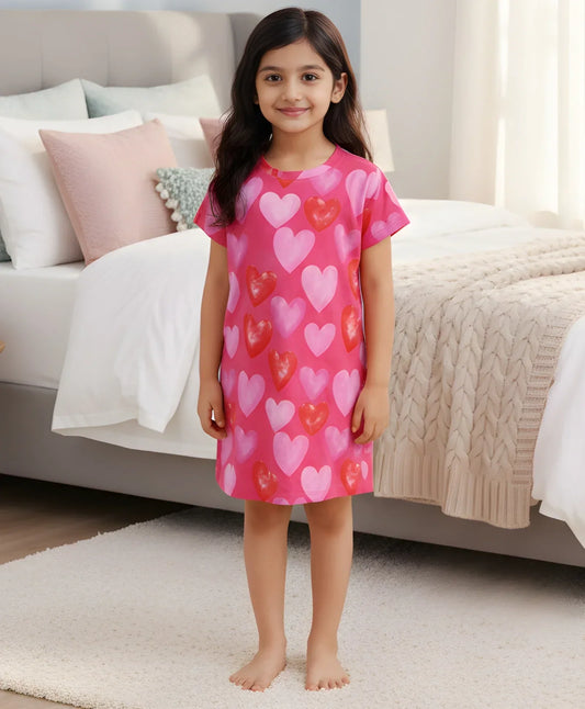 PRETTY HEART NIGHT DRESS - PINK - Anthrilo 