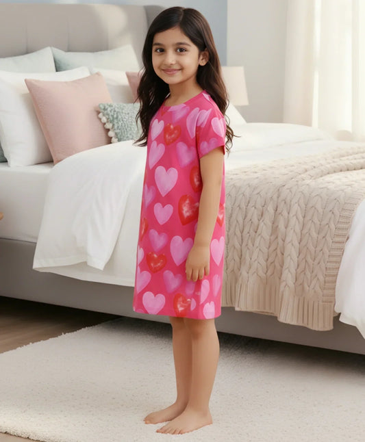 PRETTY HEART NIGHT DRESS - PINK - Anthrilo 
