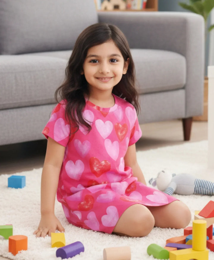 PRETTY HEART NIGHT DRESS - PINK - Anthrilo 