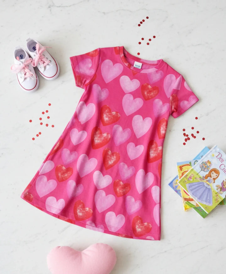 PRETTY HEART NIGHT DRESS - PINK - Anthrilo 