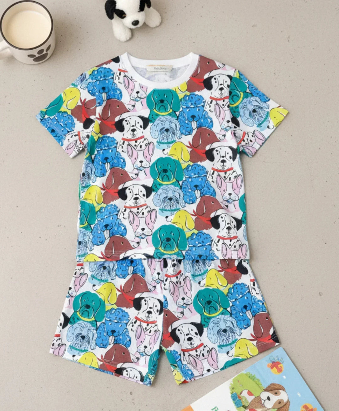 DOGS PRINT SLEEPWEAR SHORT SET - WHITE - Anthrilo 