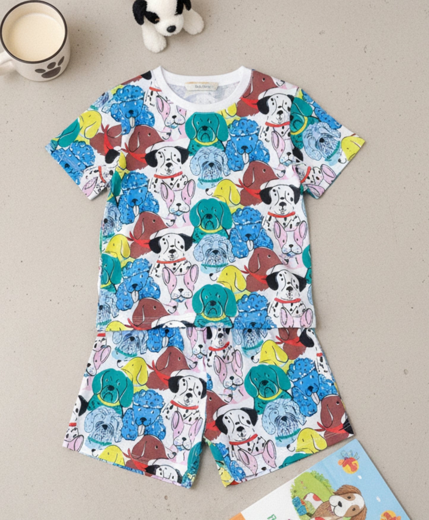 DOGS PRINT SLEEPWEAR SHORT SET - WHITE - Anthrilo 