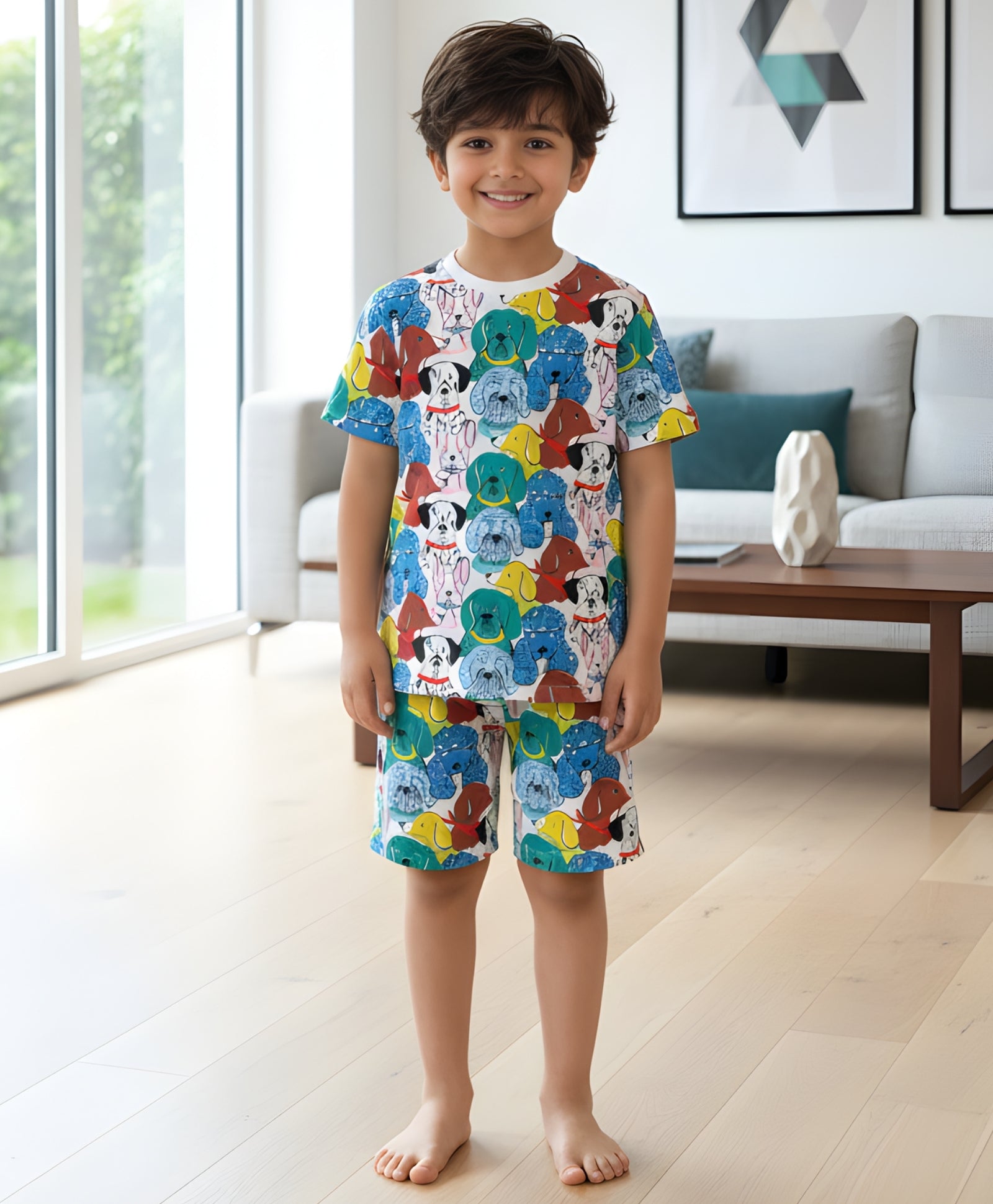 DOGS PRINT SLEEPWEAR SHORT SET - WHITE - Anthrilo 