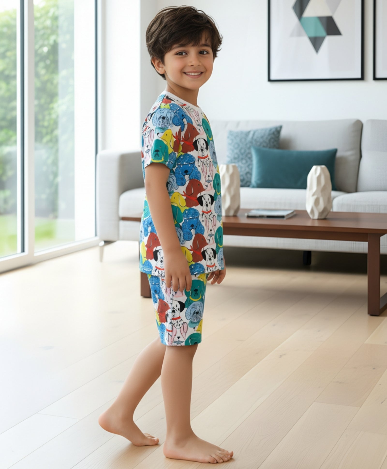 DOGS PRINT SLEEPWEAR SHORT SET - WHITE - Anthrilo 