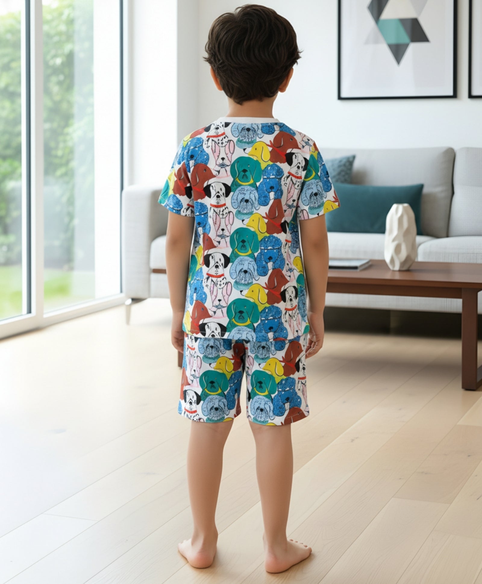 DOGS PRINT SLEEPWEAR SHORT SET - WHITE - Anthrilo 