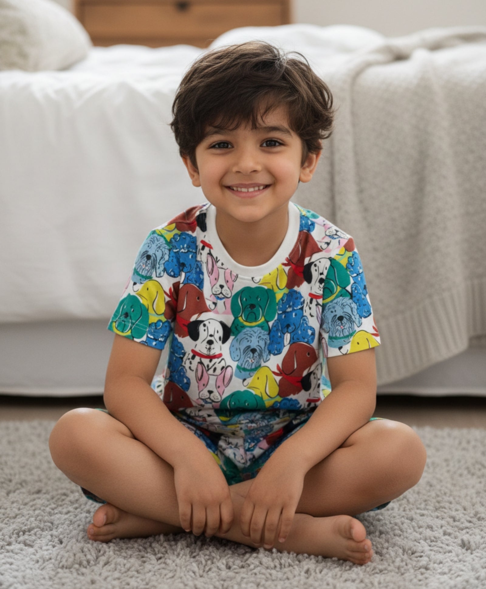 DOGS PRINT SLEEPWEAR SHORT SET - WHITE - Anthrilo 