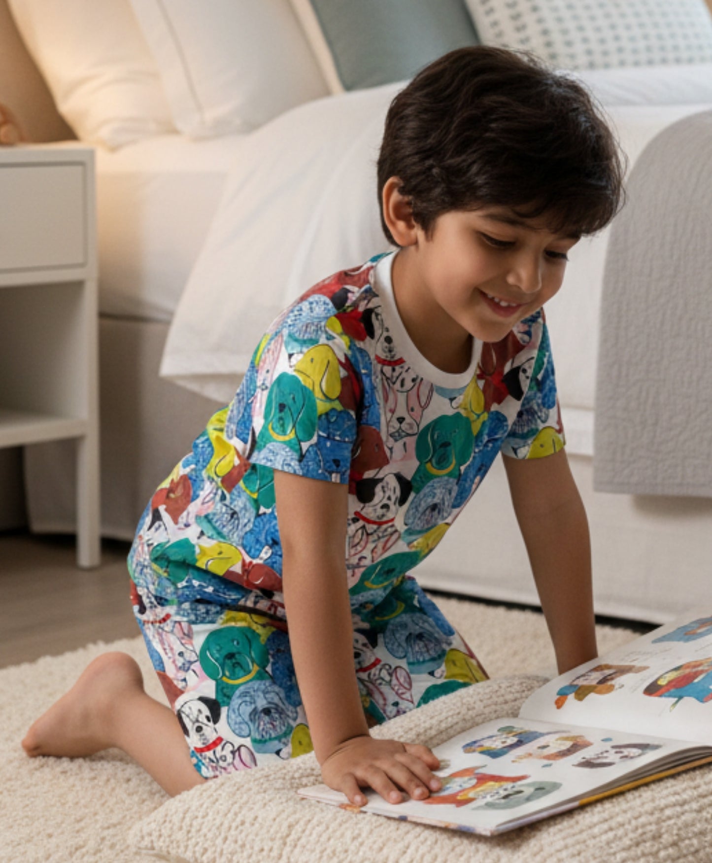 DOGS PRINT SLEEPWEAR SHORT SET - WHITE - Anthrilo 