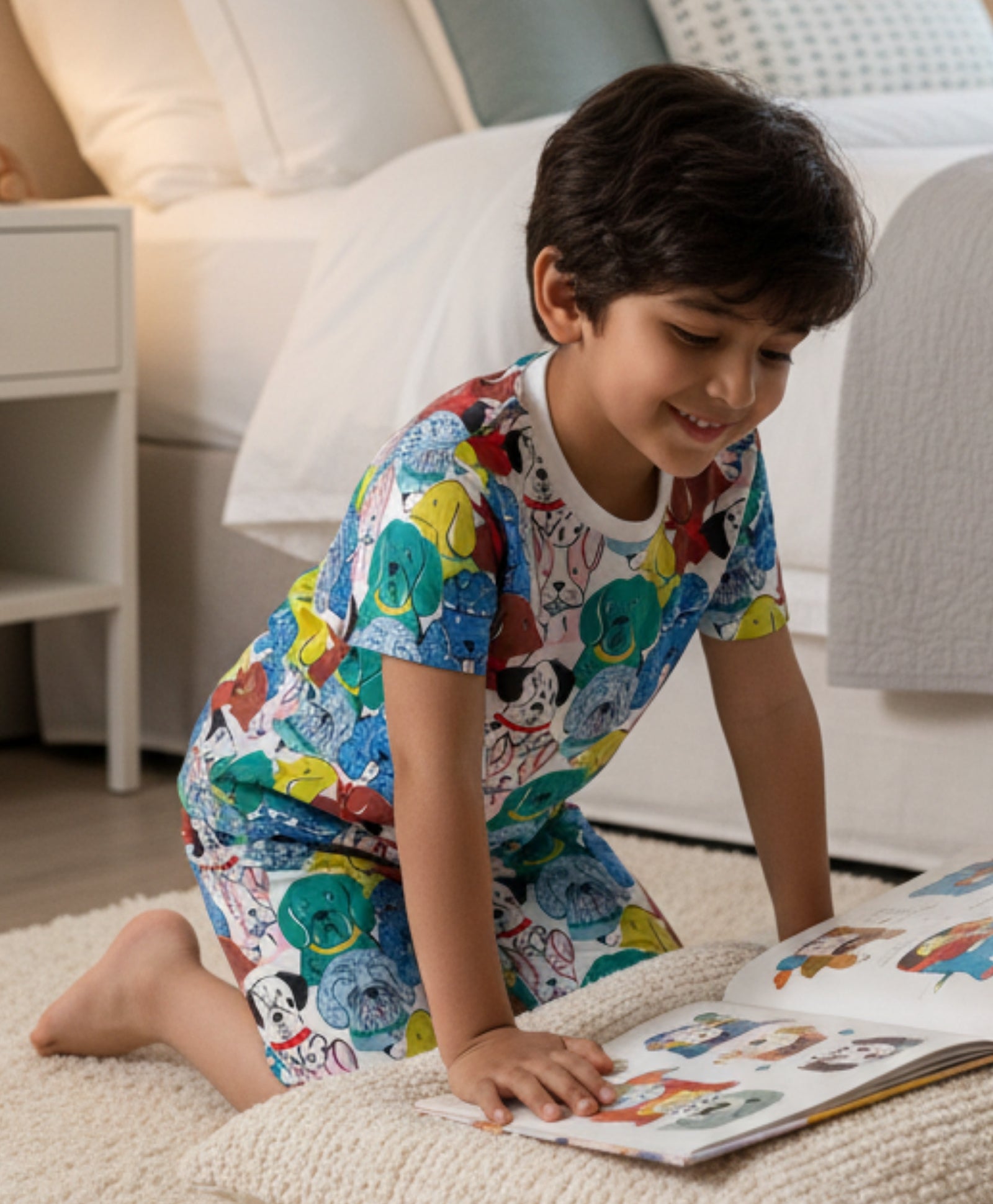 DOGS PRINT SLEEPWEAR SHORT SET - WHITE - Anthrilo 