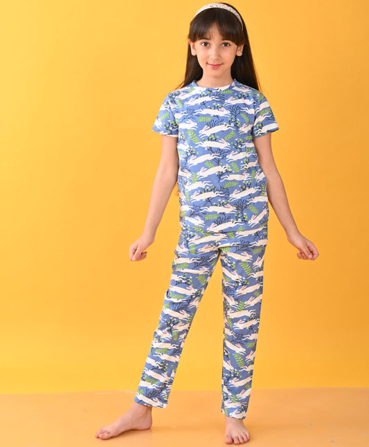 BLUE RABBIT SHORT SLEEVE PYJAMA SET - BLUE