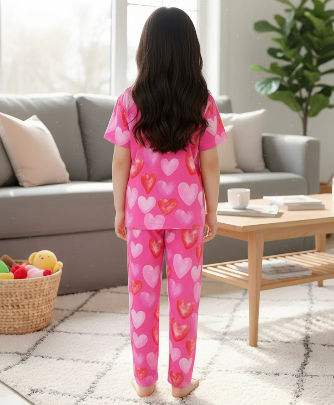 PINK HEARTS SHORT SLEEVE PYJAMA SET - PINK - Anthrilo 