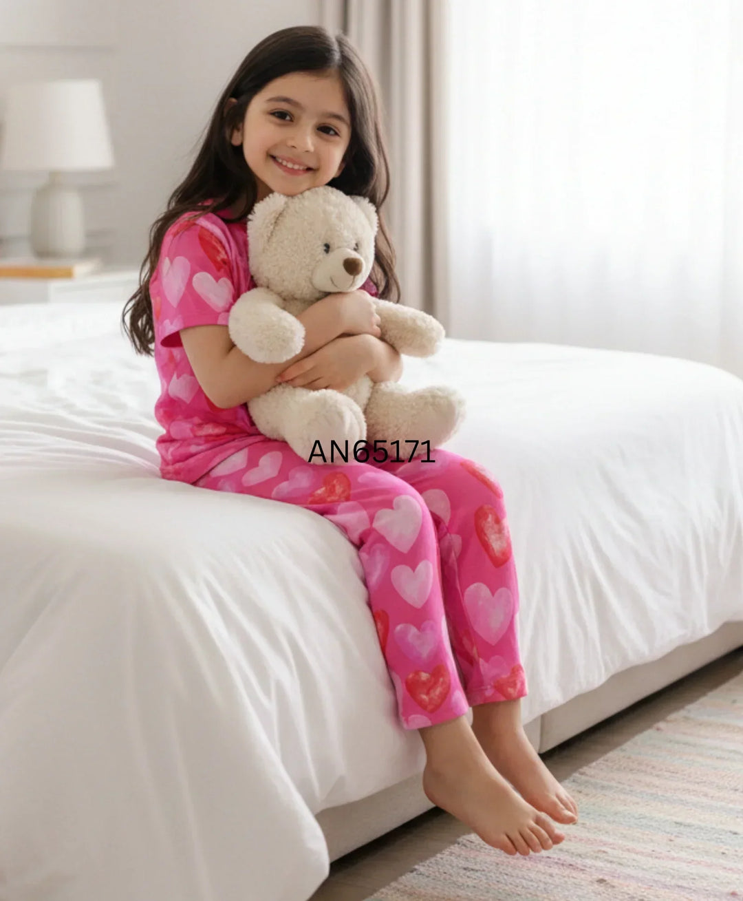 PINK HEARTS SHORT SLEEVE PYJAMA SET - PINK - Anthrilo 