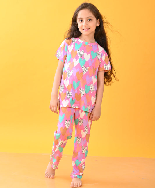 PURPLE HEART  SHORT SLEEVE PYJAMA  SET - PURPLE