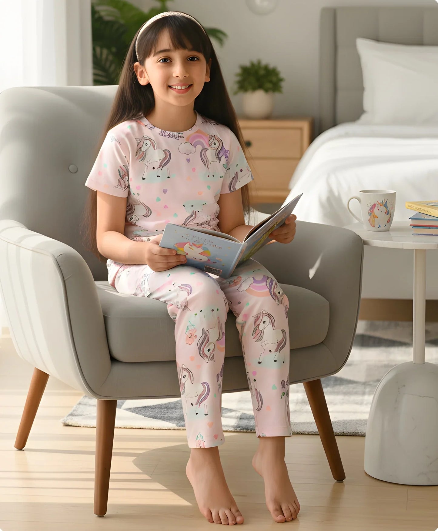 UNICORN HEART SHORT SLEEVE PYJAMA SET - PINK