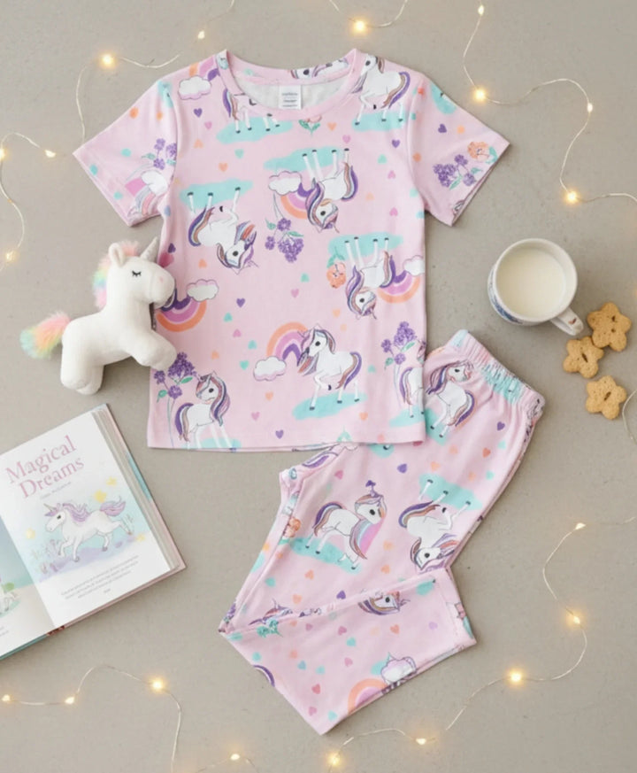 UNICORN HEART SHORT SLEEVE PYJAMA SET - PINK - Anthrilo 