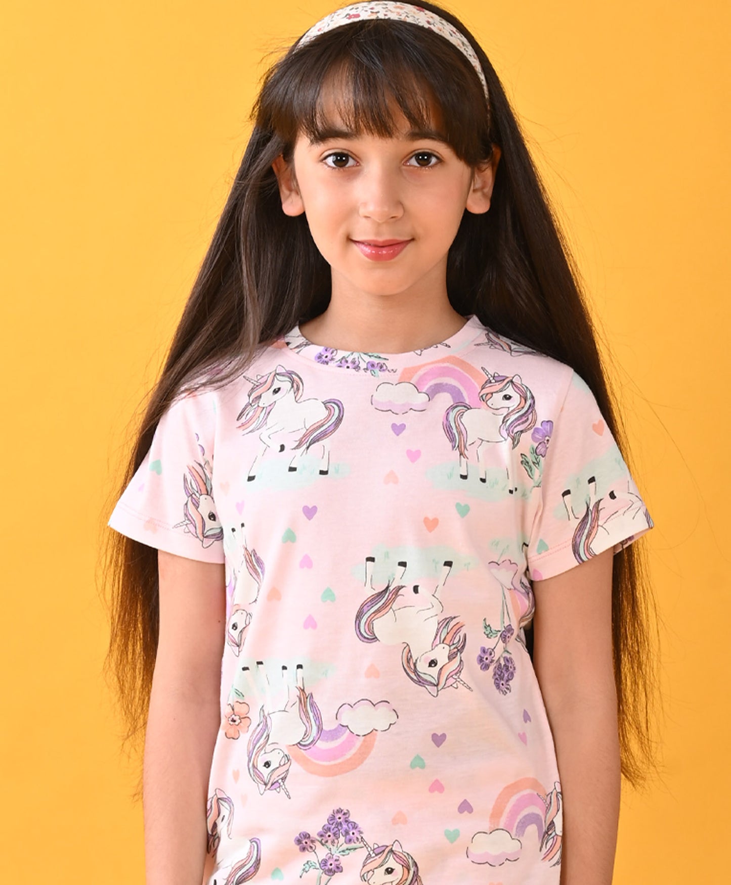 UNICORN HEART SHORT SLEEVE PYJAMA SET - PINK