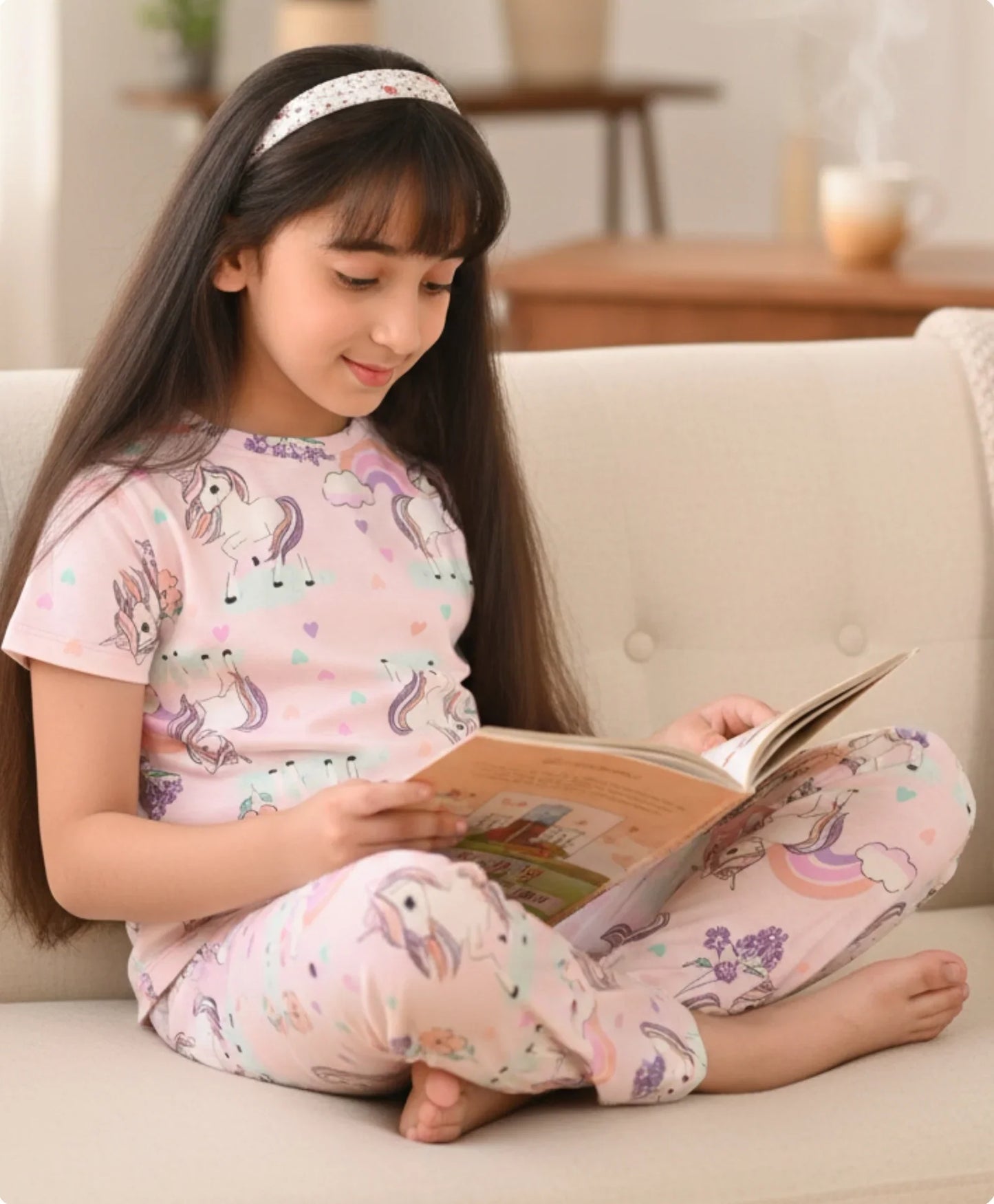 UNICORN HEART SHORT SLEEVE PYJAMA SET - PINK