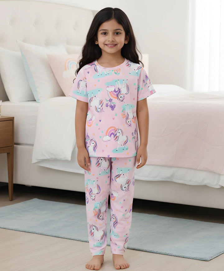 UNICORN HEART SHORT SLEEVE PYJAMA SET - PINK - Anthrilo 