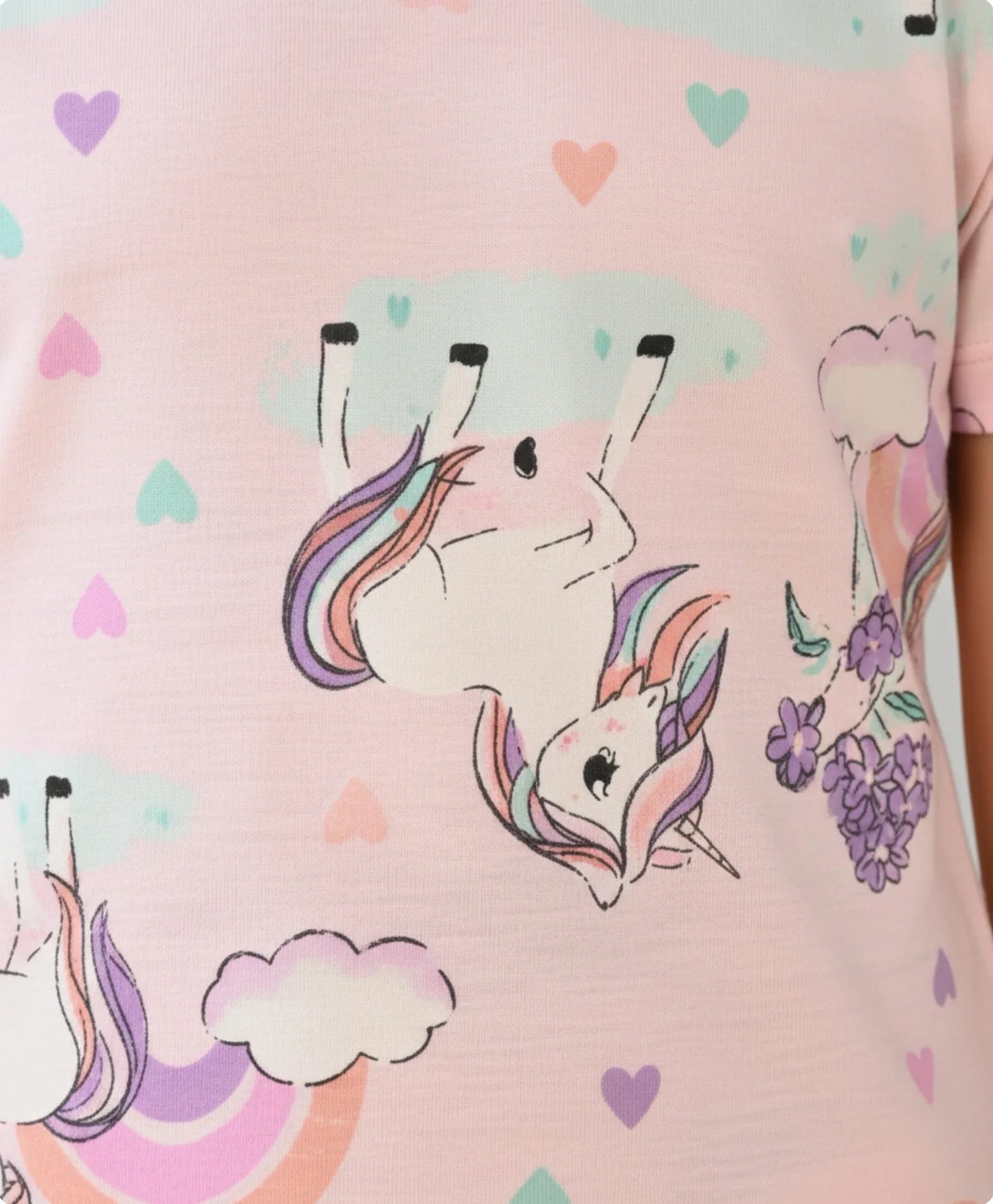 UNICORN HEART SHORT SLEEVE PYJAMA SET - PINK