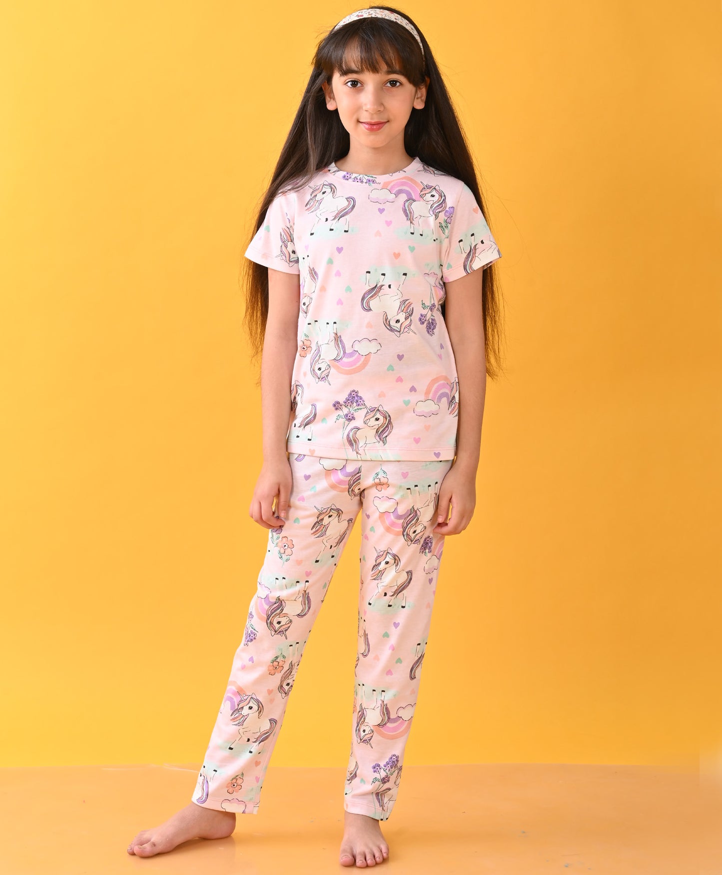 UNICORN HEART SHORT SLEEVE PYJAMA SET - PINK