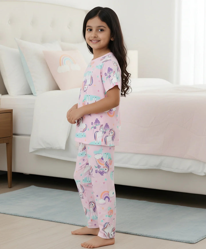 UNICORN HEART SHORT SLEEVE PYJAMA SET - PINK - Anthrilo 