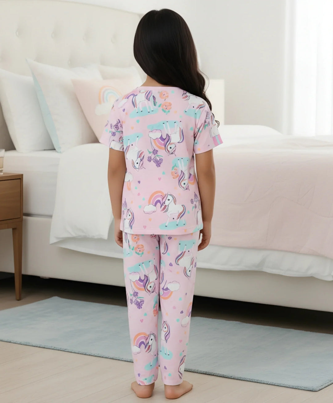 UNICORN HEART SHORT SLEEVE PYJAMA SET - PINK - Anthrilo 