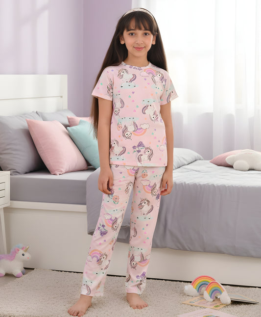 UNICORN HEART SHORT SLEEVE PYJAMA SET - PINK