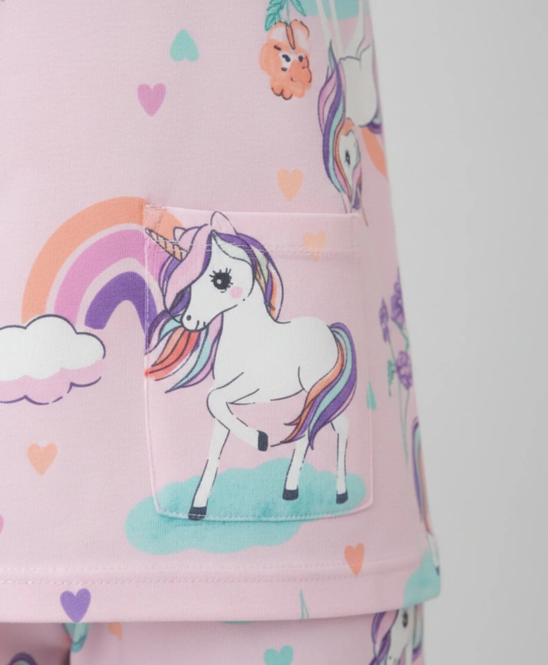 UNICORN HEART SHORT SLEEVE PYJAMA SET - PINK - Anthrilo 