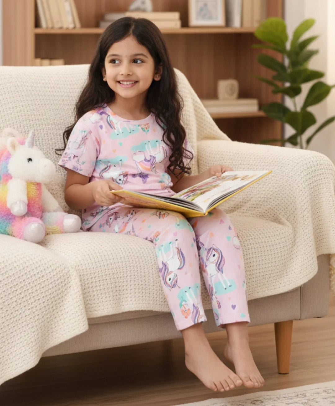 UNICORN HEART SHORT SLEEVE PYJAMA SET - PINK - Anthrilo 
