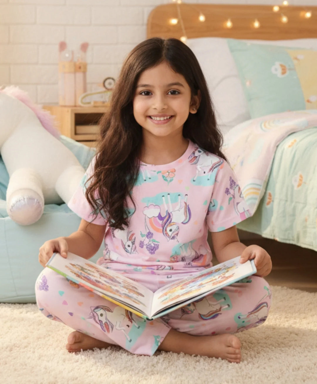 UNICORN HEART SHORT SLEEVE PYJAMA SET - PINK - Anthrilo 